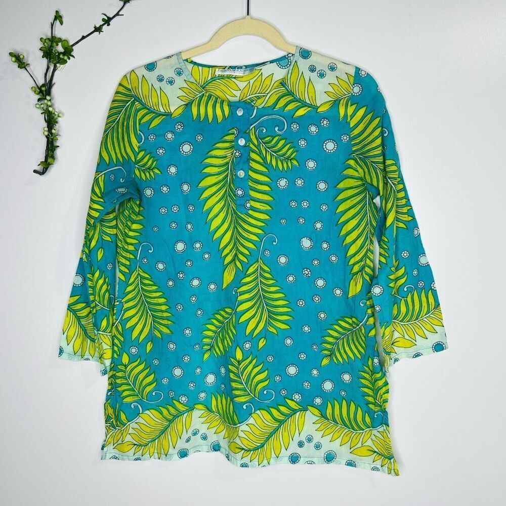 Graham Kandiah 100% Cotton Teal Green Blue Tunic Top
